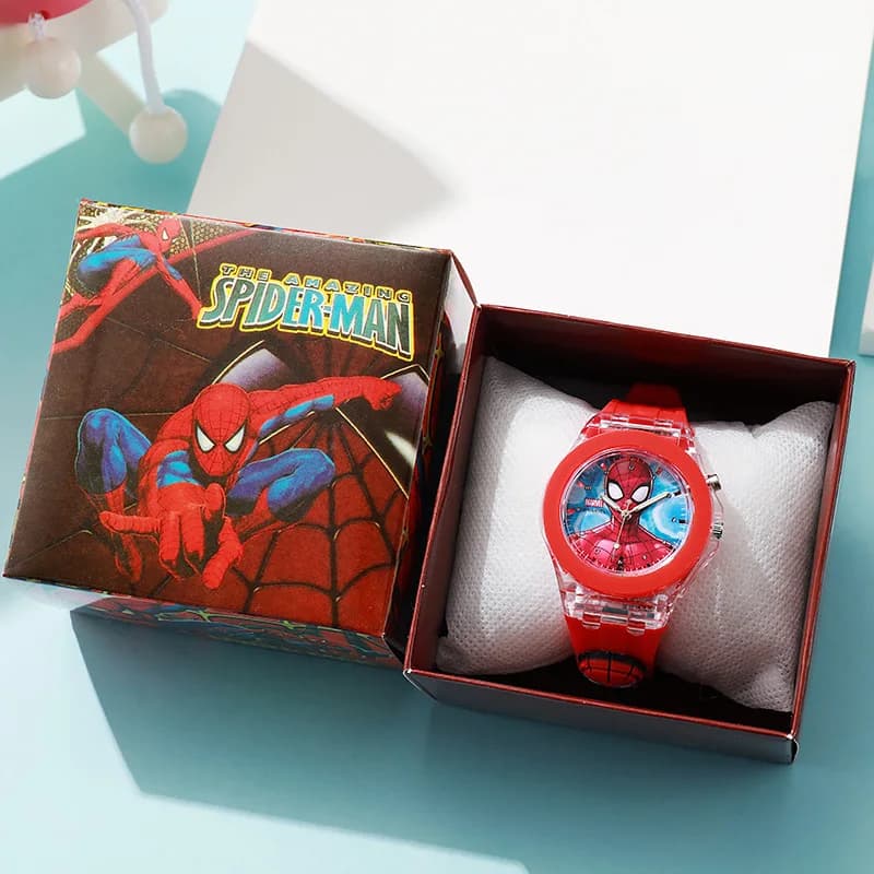 Montre enfant Mickey et Spiderman avec lampe - Bracelet silicone étanche pour jeunes pêcheurs