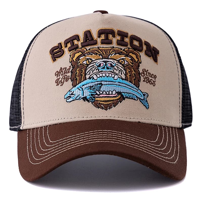 Casquette trucker ours motif été respirante unisexe homme femme pêche extérieur snapback