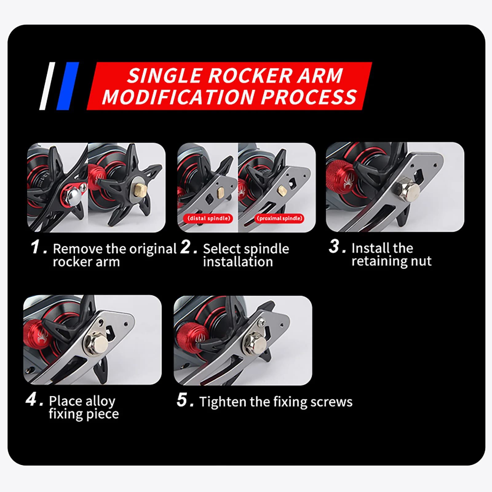 Poignée de moulinet baitcasting en alliage d'aluminium avec grip bille métal et bras à bascule unique