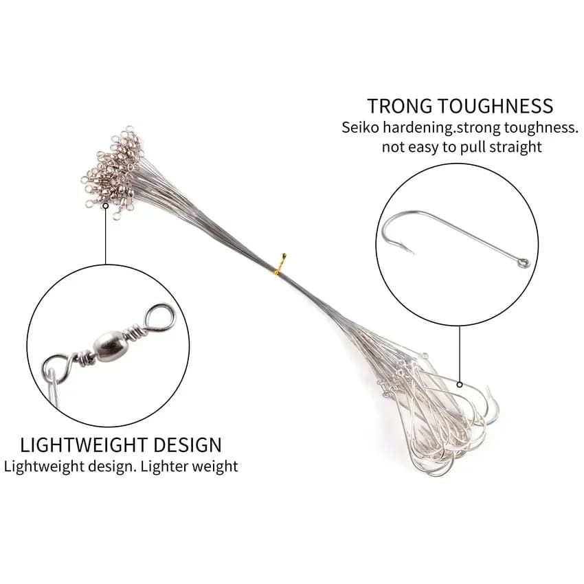 Bas de ligne anti-morsure acier 15cm avec émerillon - accessoire pêche résistant aux dents de poissons