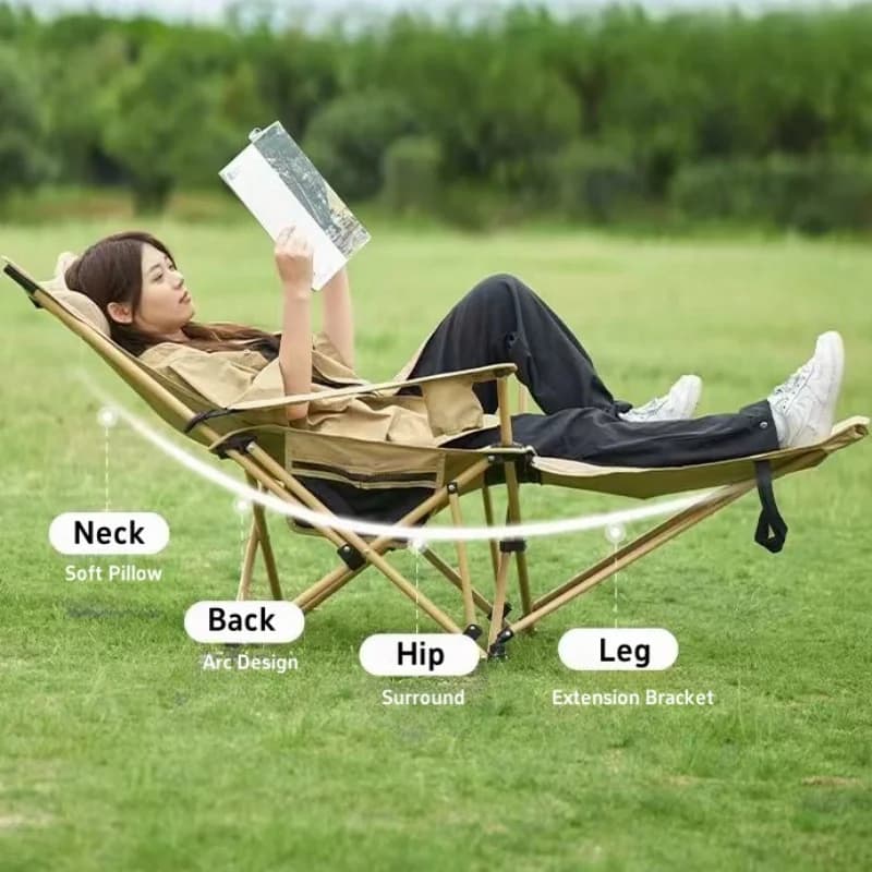 Chaise longue pliante réglable avec repose-pieds portable pour pêche camping plage détente