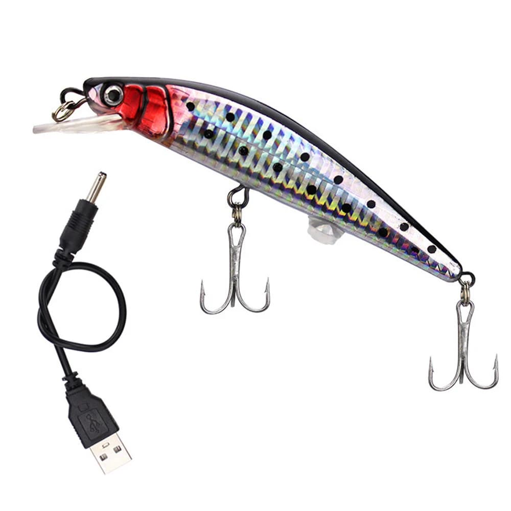 Leurre de pêche lumineux vibrant USB rechargeable avec lumière LED pour une simulation réaliste