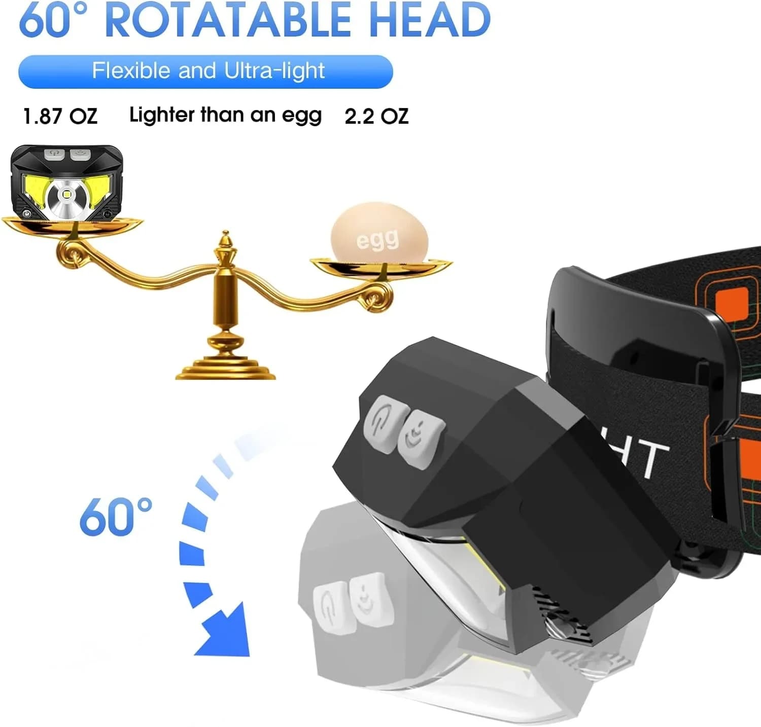 Lampe frontale rechargeable 1200 lumens pêche camping étanche lumière blanche et rouge 2 pack