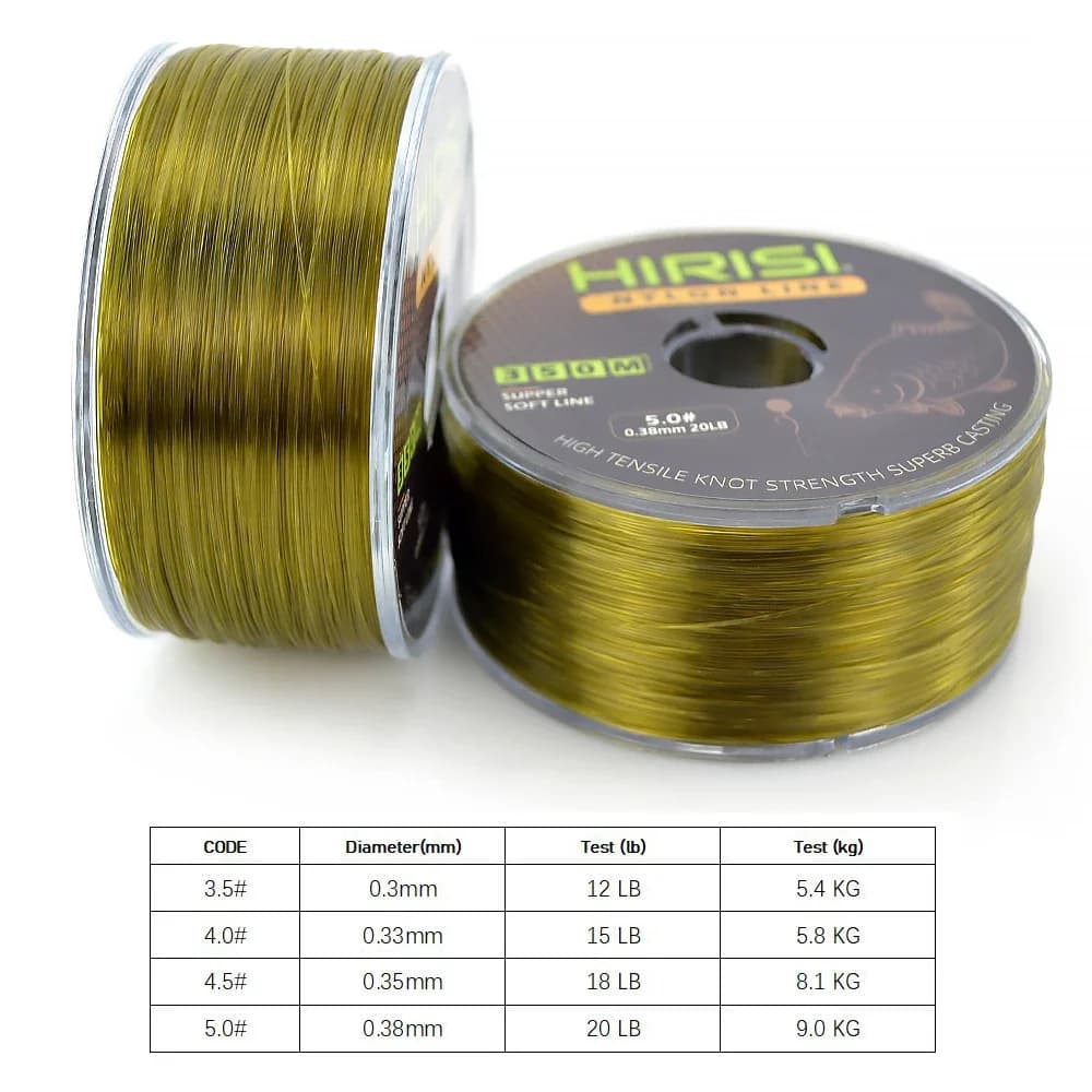 Ligne de pêche monofilament nylon Hirisi 350m résistance carpe et carnassiers