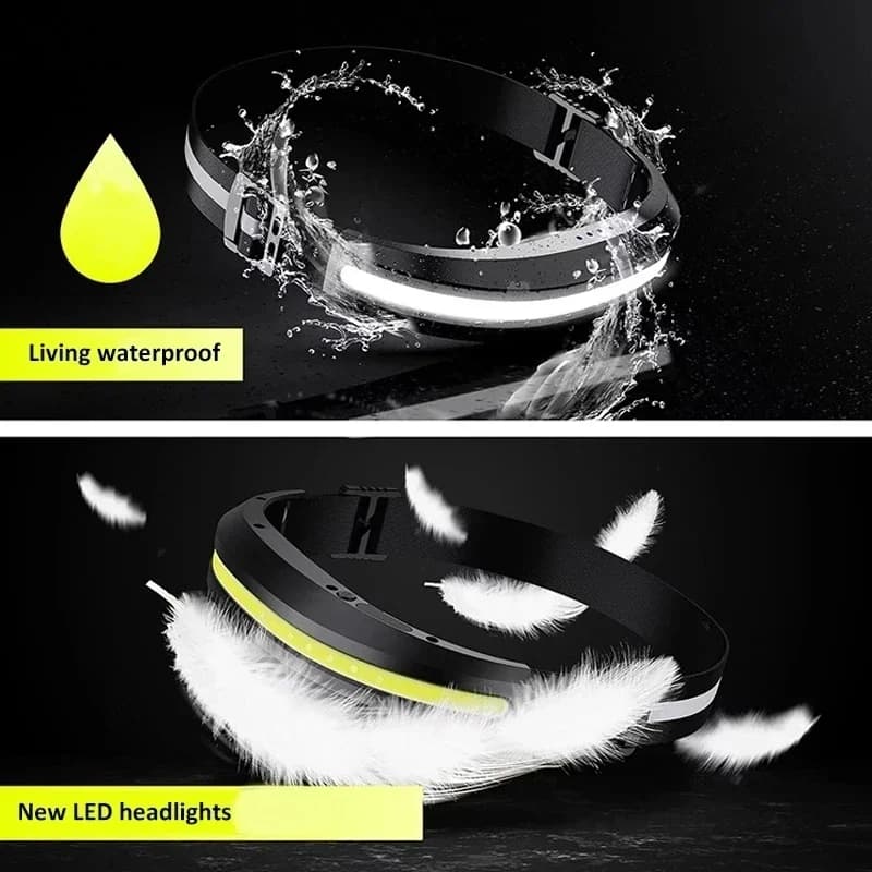Lampe frontale COB portable USB rechargeable lumière rouge et blanche floodlight pêche camping