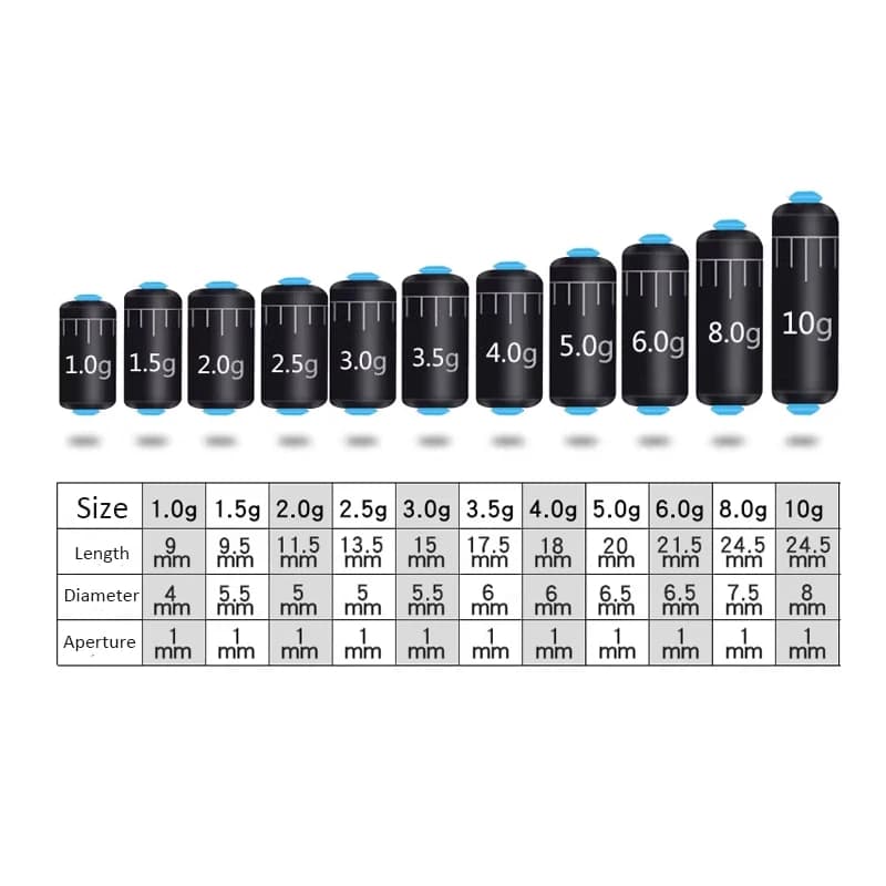Plombs de pêche plombés 100 pièces 1.0g à 3.0g pour lancer loin et précis, pêche au leurre et surfcasting