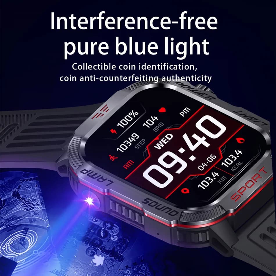 Smartwatch militaire GPS avec lampe torche et boussole - Montre outdoor étanche 600mAh