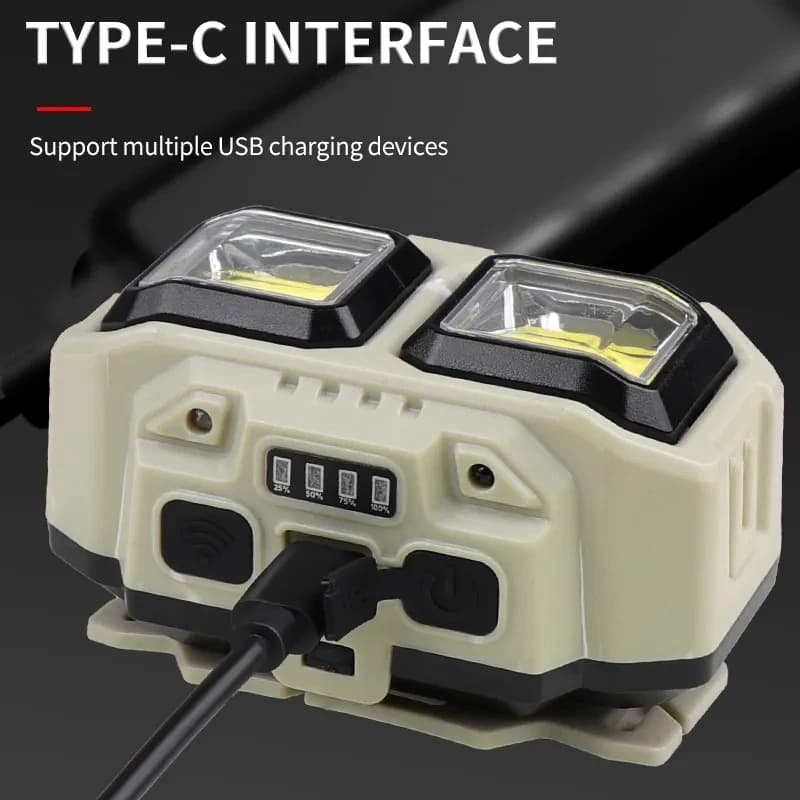Lampe frontale LED à induction 4 modes recharge Type-C pour pêche camping étanche