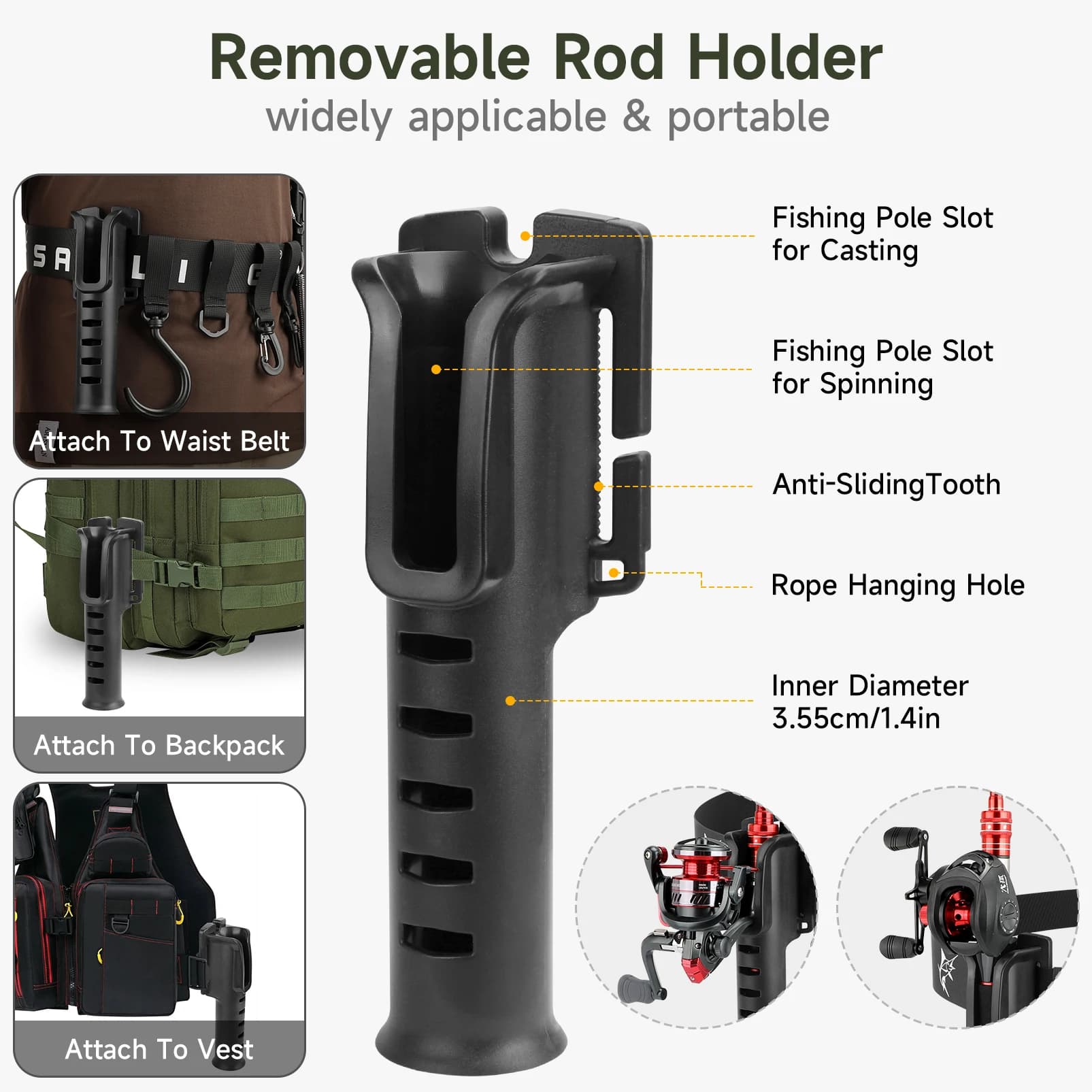Ceinture porte-canne de pêche réglable - Holster de canne pour pêche en waders avec insert portable