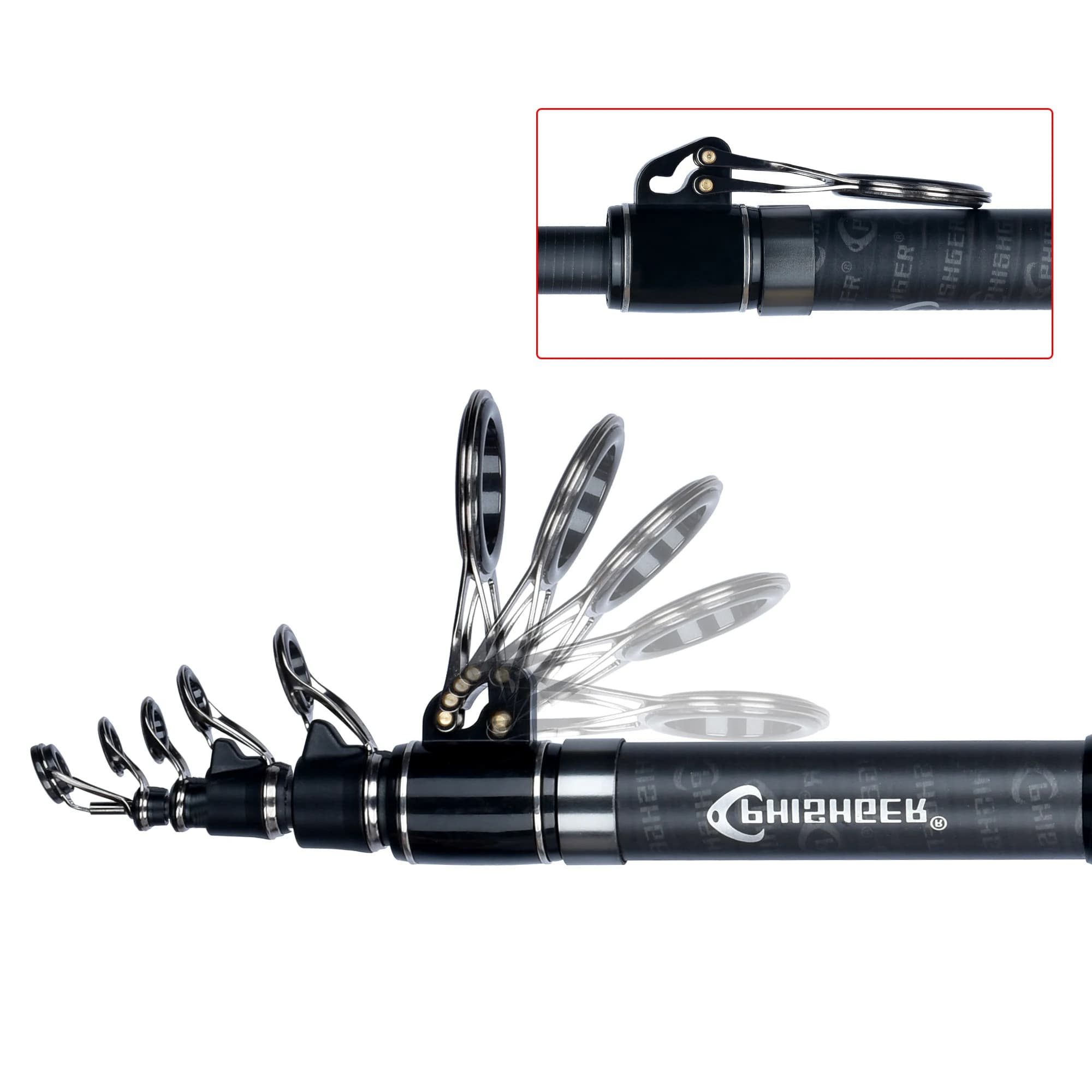 Canne téléscopique surfcasting PHISHGER 3.6m à 5.3m puissance 80-150g carbone 30T pour pêche du bord en mer