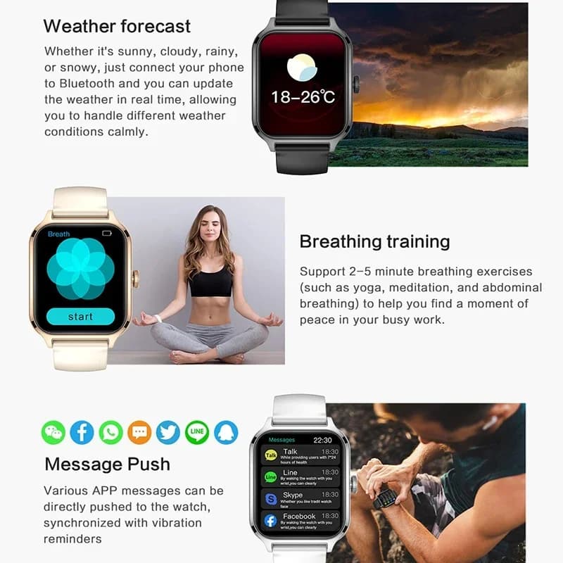 Smartwatch 2025 écran tactile 2.01 pouces suivi rythme cardiaque étanche appels Bluetooth sport Android iOS homme femme