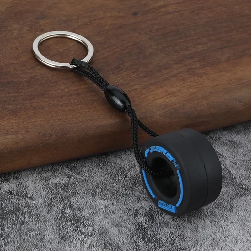 Porte-clés pneu caoutchouc souple - Accessoire pêche unisexe corde sac à dos cadeau