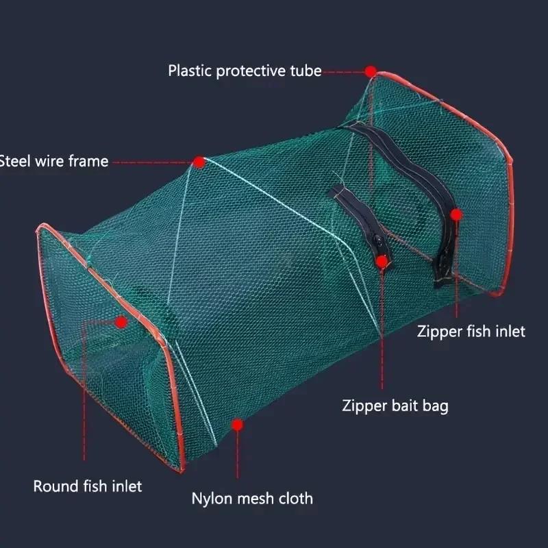 Filet de pêche pliable en nylon - Piège portable pour poissons, crevettes, crabes et anguilles