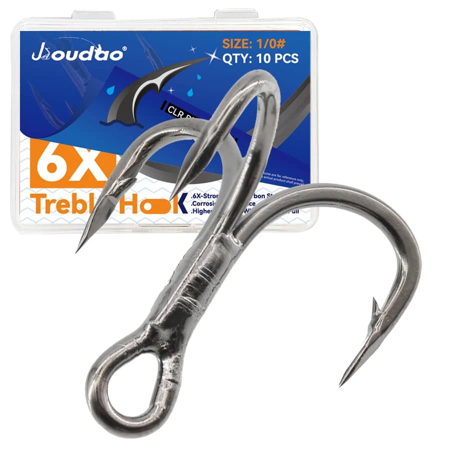 Hameçons triples 6X pour pêche gros carnassiers - Lot de 10 hameçons trebles barbelés ultra-tranchants tailles
