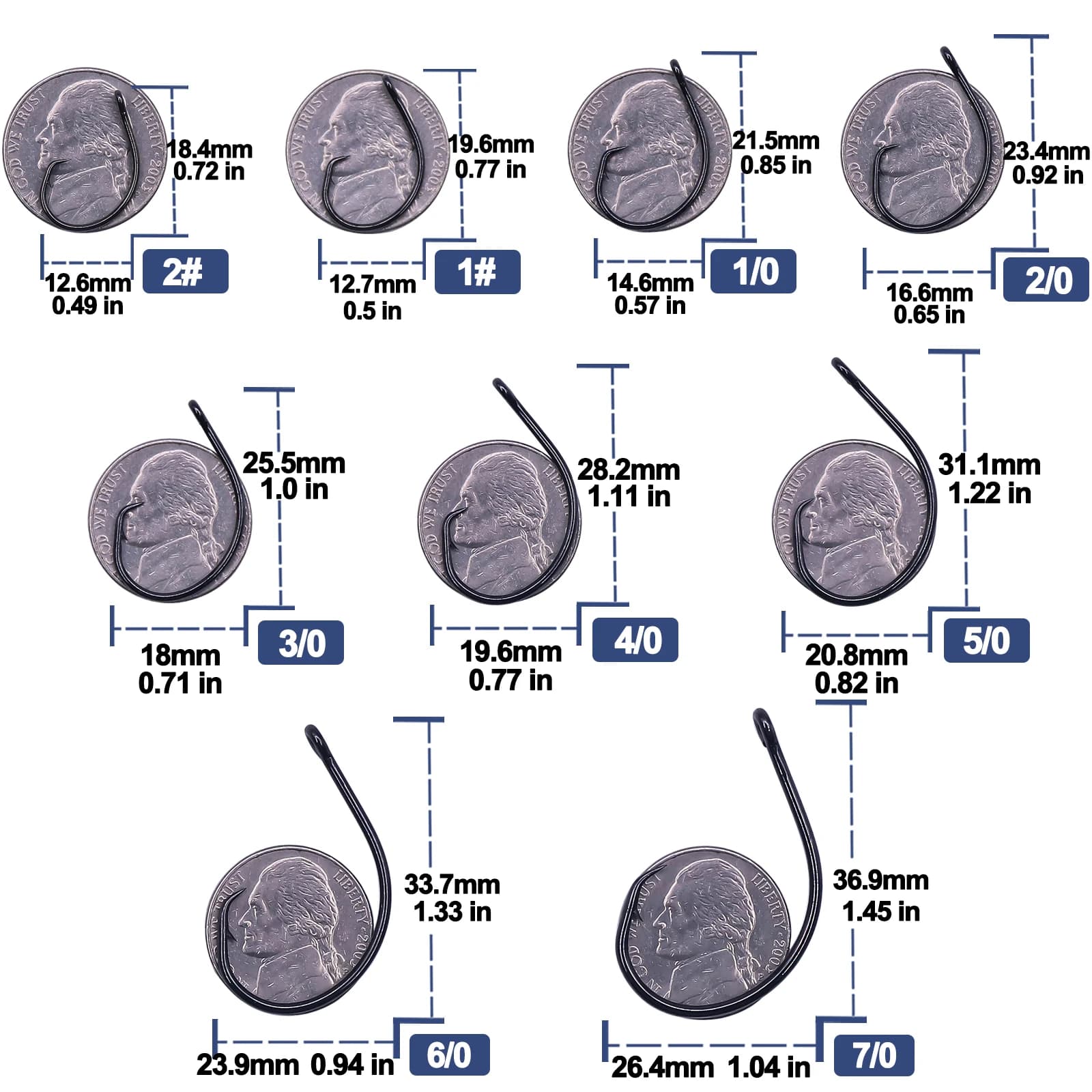 Hameçons circle inline pêche mer silure 25-100 pièces large ouverture non-déportés
