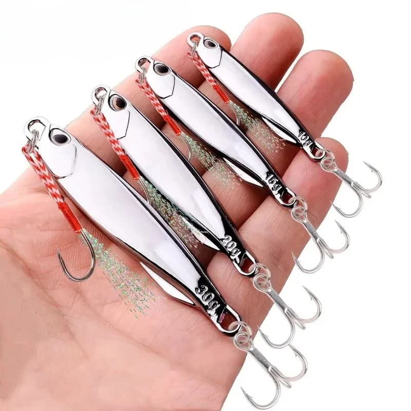 10 leurres métal jig 30g/40g argentés - Appâts mer et eau salée pour bar et carnassiers marins