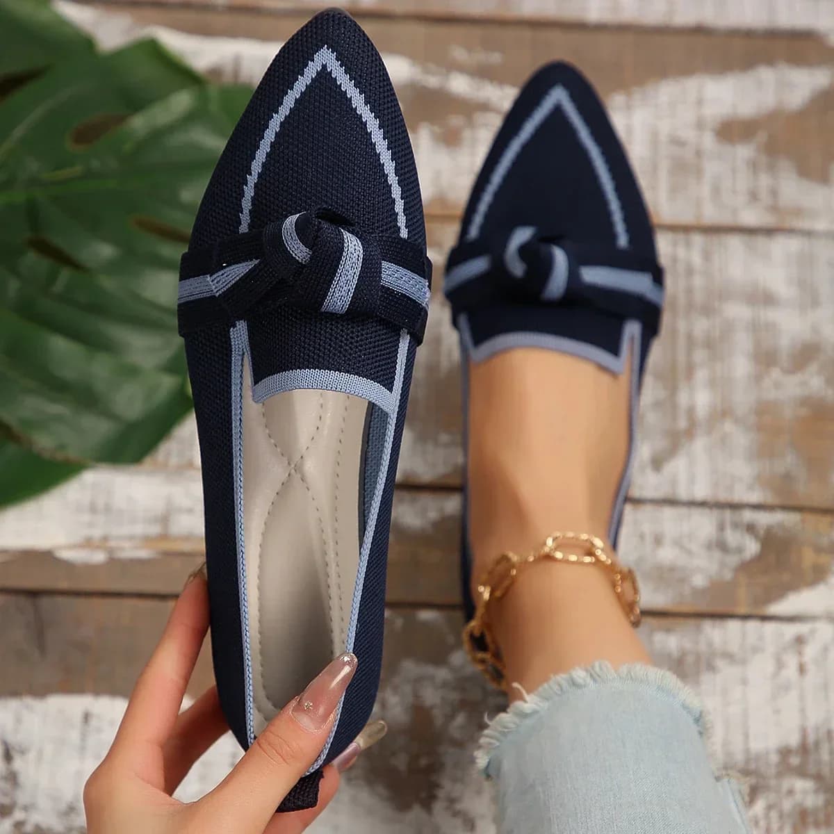 Chaussures plates tricotées femme pêche 2024 - Bout pointu marche confortable rivière