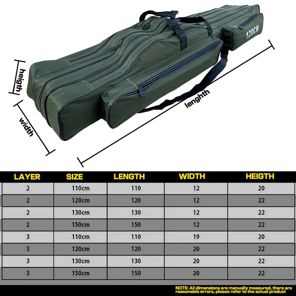 Étui pliable en toile Oxford pour canne à pêche 150/130/120/110 cm avec fermeture éclair - Poche de rangement