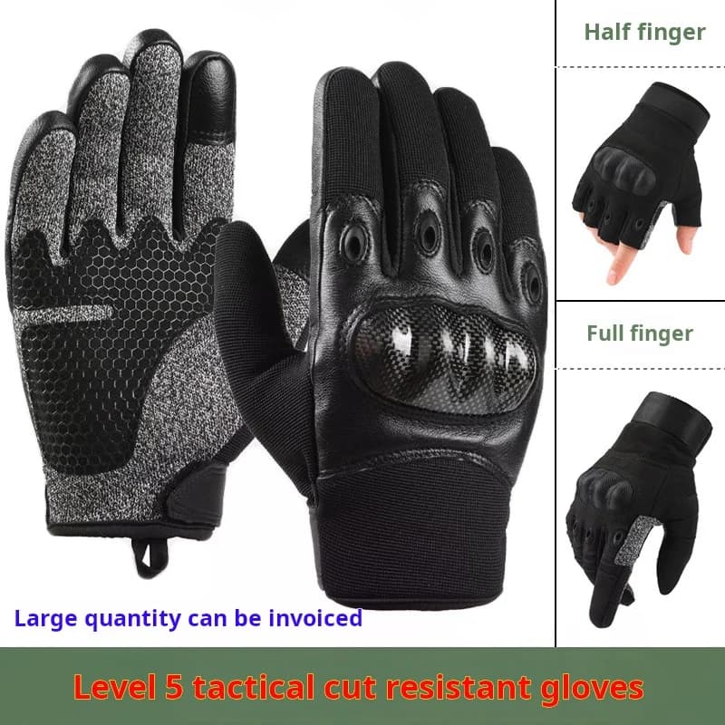 Gants tactiques full finger et half finger anti-coupure anti-perforation écran tactile fibre carbone cuir