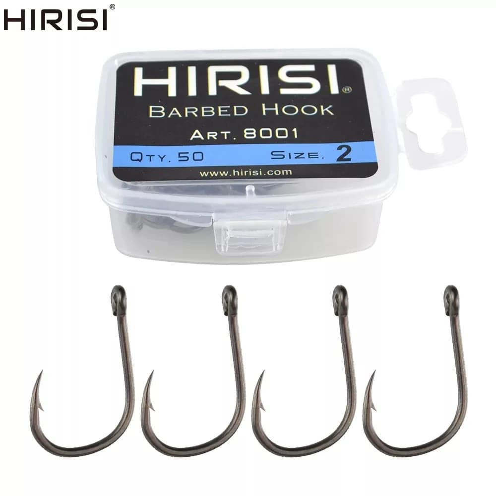 Hameçons de carpe Hirisi 50 pièces à ardillon et revêtement, acier haut carbone, fabrication japonaise