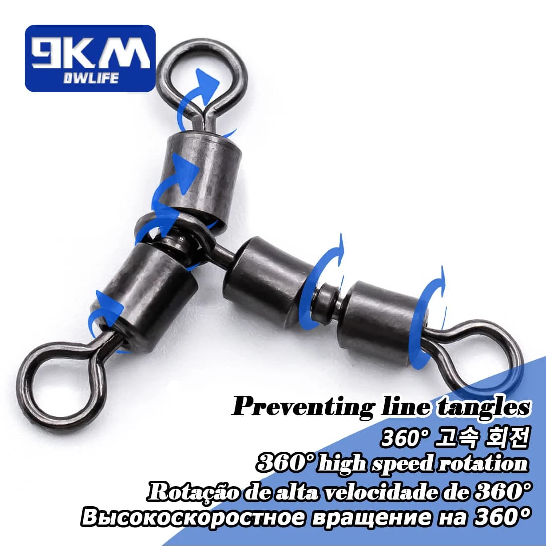 3 Way Fishing Swivels 15-30Pcs - Double Rolling Swivels T-Shape Triple pour Pêche en Mer et Rivière