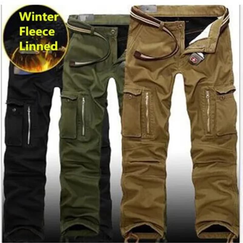 Pantalon cargo polaire hiver épais chaud multi-poches tactique militaire pêche grande taille