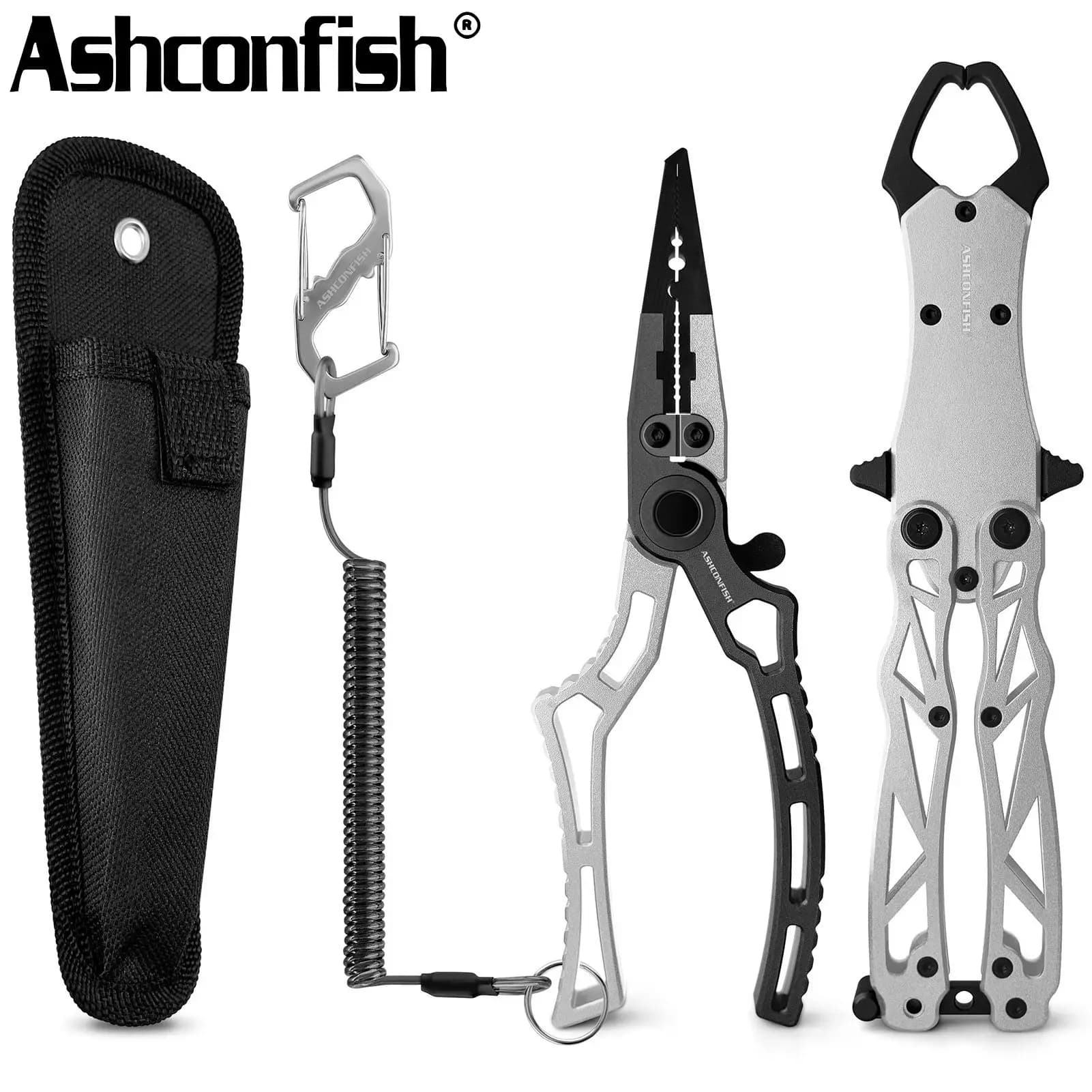 Kit complet pêche Ashconfish en alliage aluminium - Pince, décrocheur, pèse-poisson et ciseaux