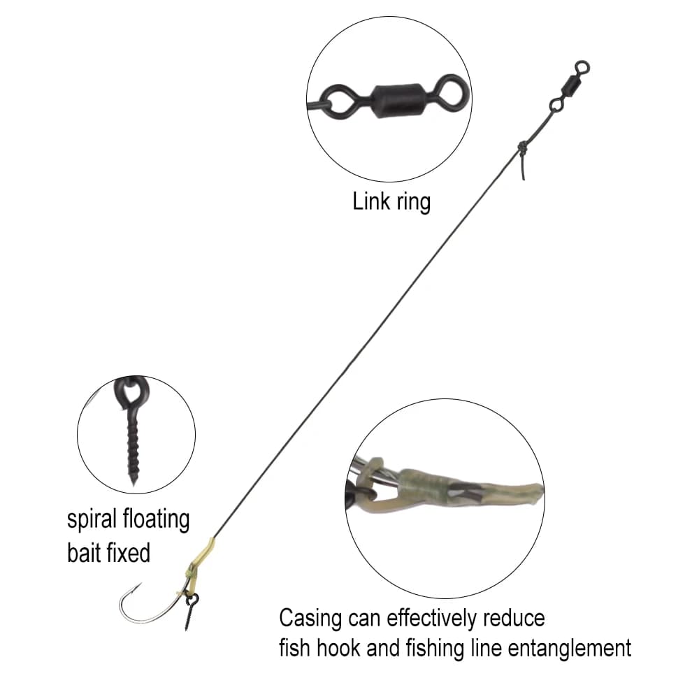 Hameçons FTK pour pêche de la carpe avec vis à appâts - 6 pièces courbées robustes