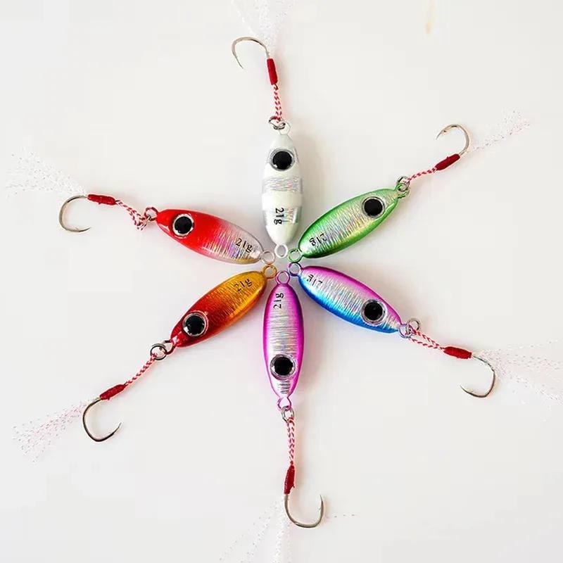 Lot de 6 leurres métalliques jigging pour pêche du bord, leurres cuillère appâts artificiels mer 5.5g à 21g