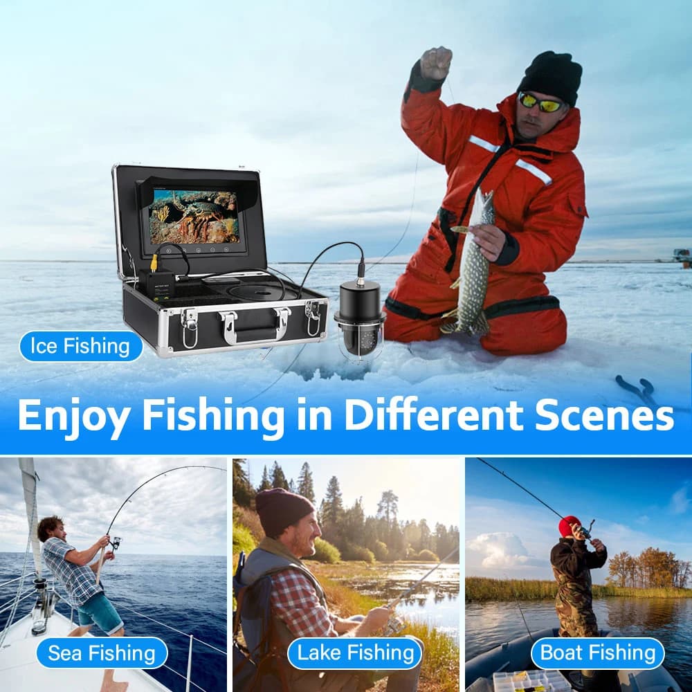 Caméra vidéo pêche sous-marine 10 pouces écran large IP68 20 LEDs rotative détecteur poissons
