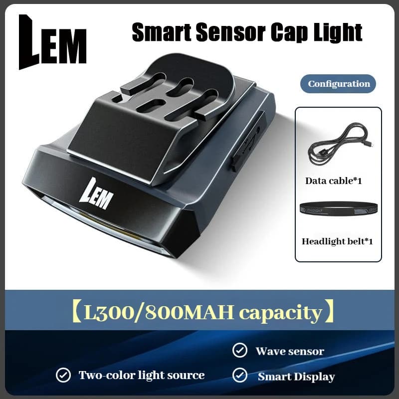 Lampe frontale LEM COB ultralégère rechargeable USB avec clip pour casquette de pêche et détecteur