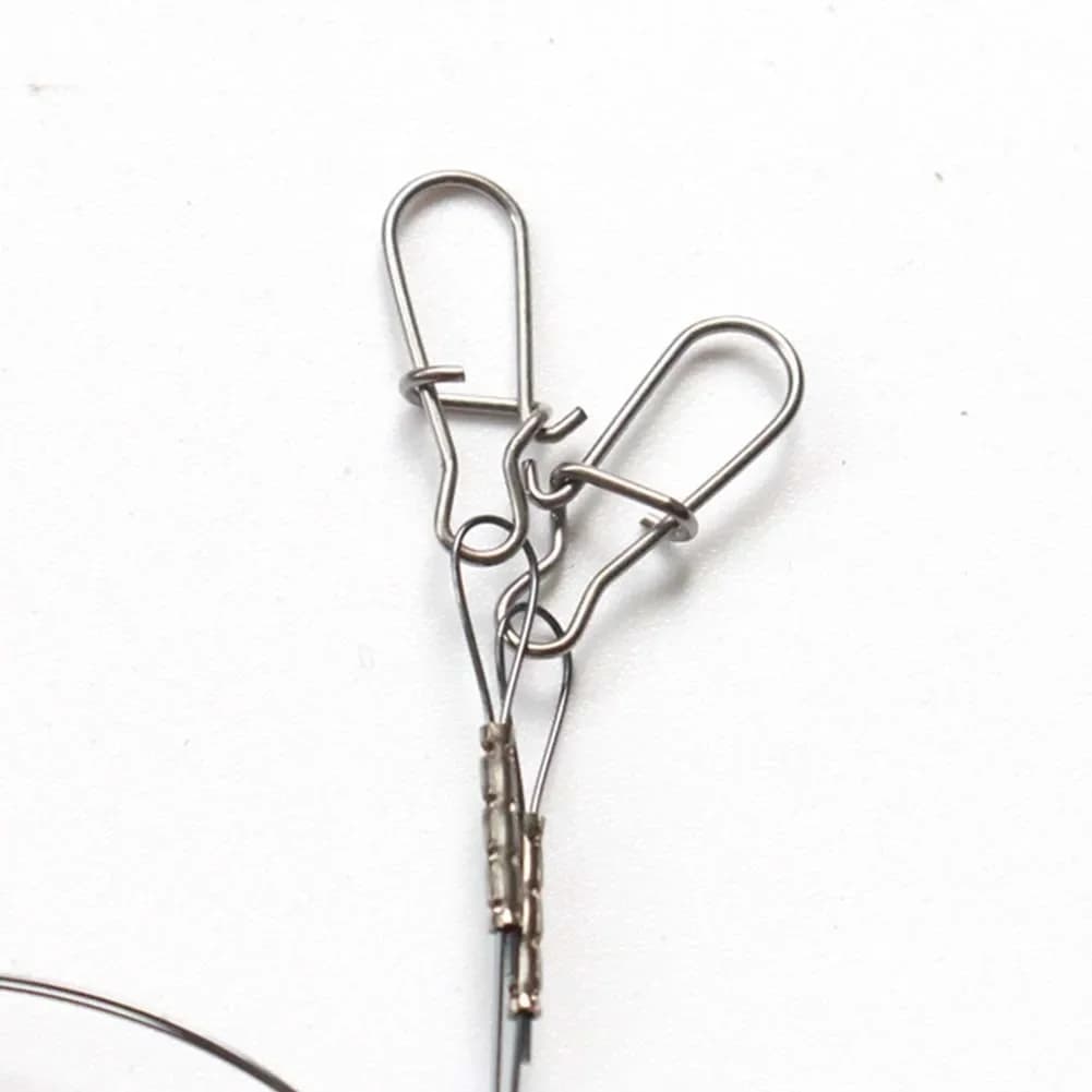 2 bas de ligne acier avec émerillon et snap - Pour pêche mer et eau douce résistant aux dents de poissons