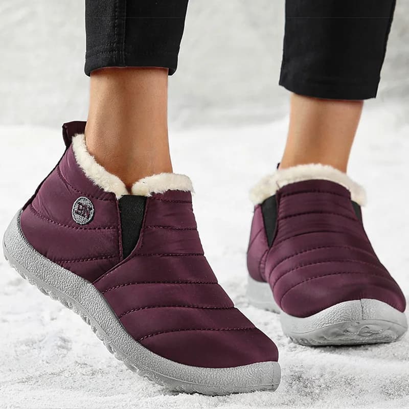 Bottes cheville femme imperméables hiver 2025 - Chaussures fourrées faciles à enfiler pour couple
