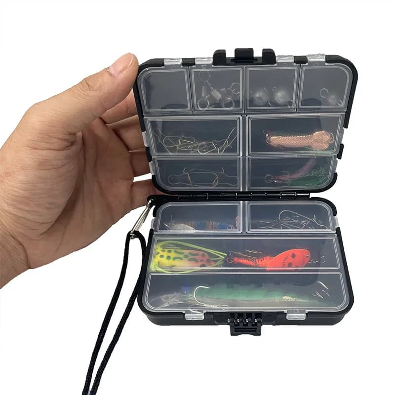 Boîte de rangement pêche double face pour accessoires, hameçons et appâts carpe