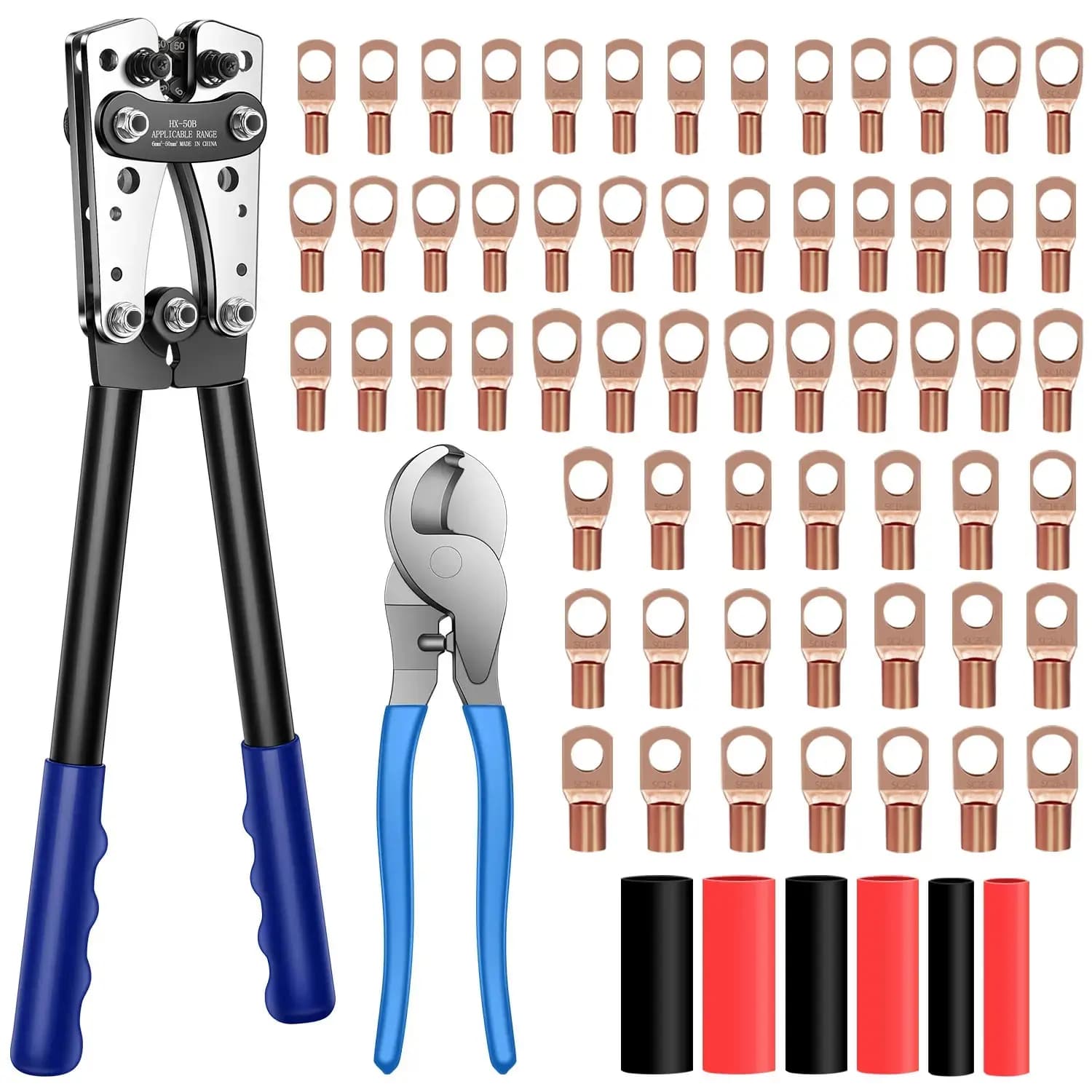 Pince à sertir cosses batterie HX-50B 6-50mm² - Outil professionnel pour câbles lourds AWG 10-1/0