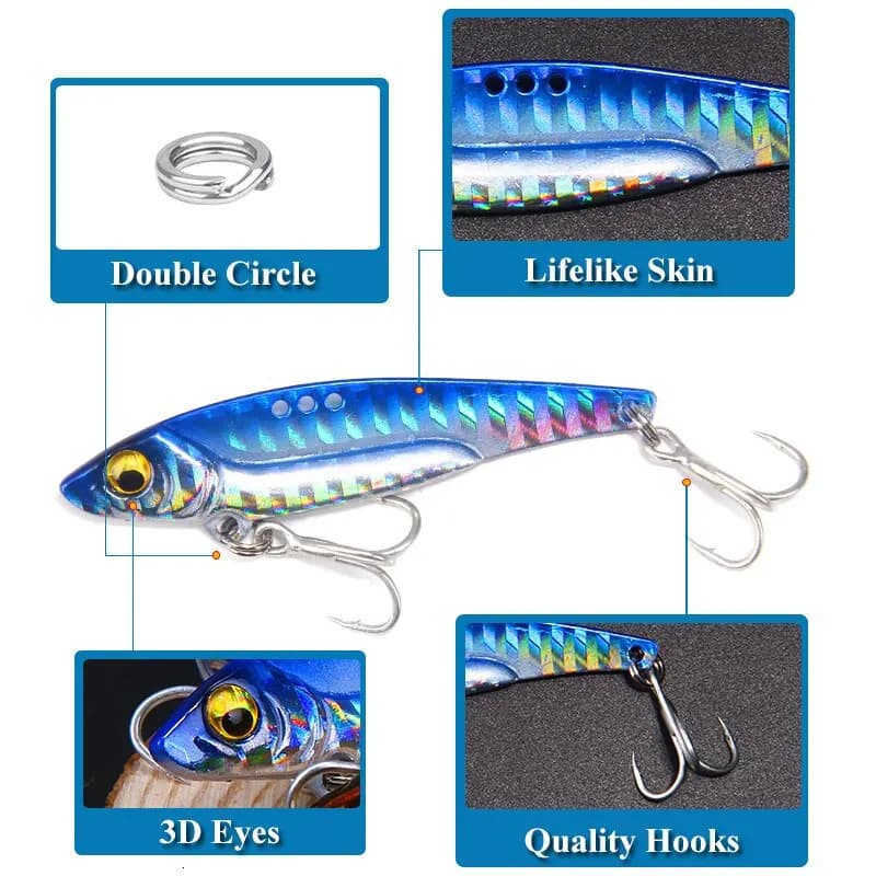 Leurre de pêche VIB métal 7g 10g 18g, leurre dur cuiller vibrante avec hameçon triple pour