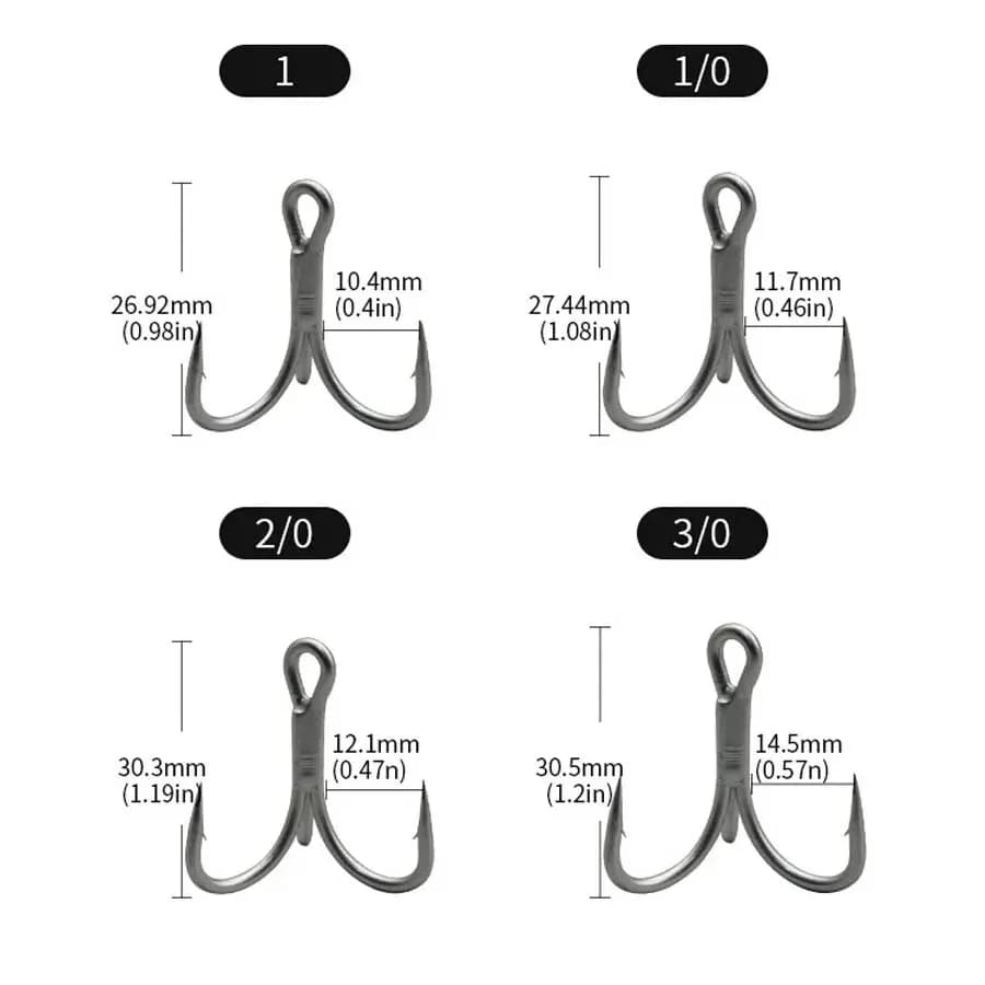 Hameçons triples pêche 10 pièces acier haute carbone 4X résistants et tranchants pour leurres et appâts