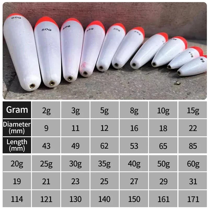 Lot de 5 flotteurs de pêche EVA pour mer et lancer, poids 2g à 50g, accessoires