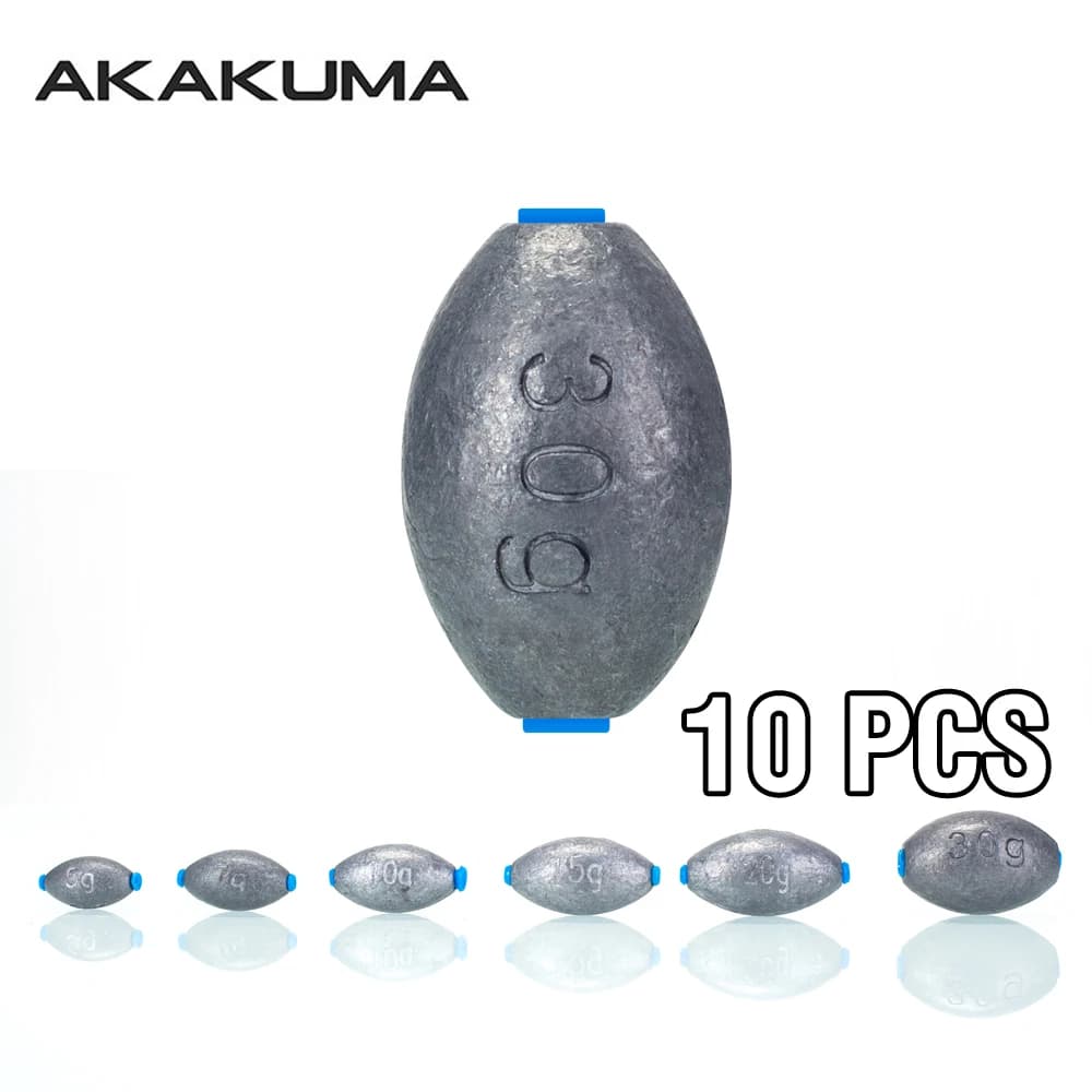 10 plombs olive pour pêche au lancer - Poids de 5g à 30g avec noyau plastique pour distance et précision