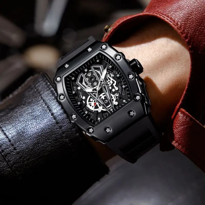 Montre homme sport UTHAI BK131 tonneau - Étanche, calendrier, rétroéclairage, design vintage élégant