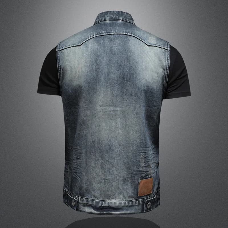 Veste en denim casual homme 2025, tendance élégante avec boucle disque et couleur unie - qualité boutique