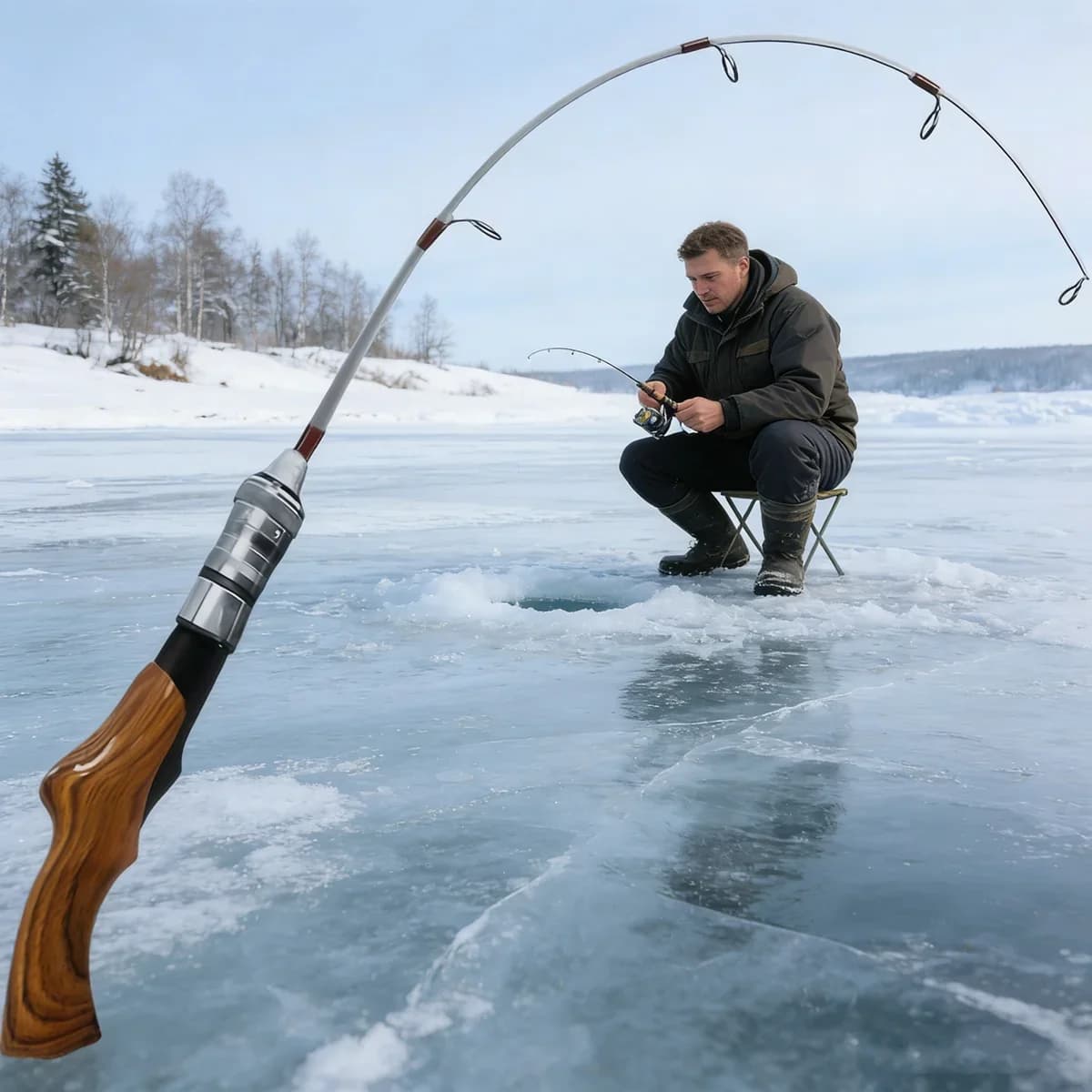 Canne pêche glace portable détachable ultra-légère sensible pour pêche hivernale sur lac gelé