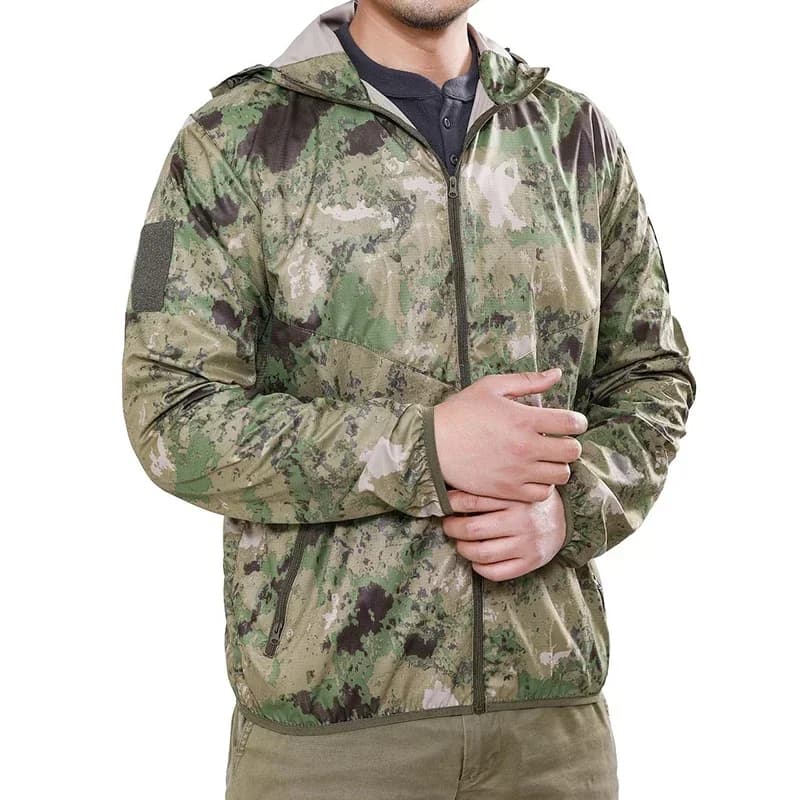 Vente chaude veste tactique été homme outdoor séchage rapide camping pêche militaire camouflage capuche anti-UV