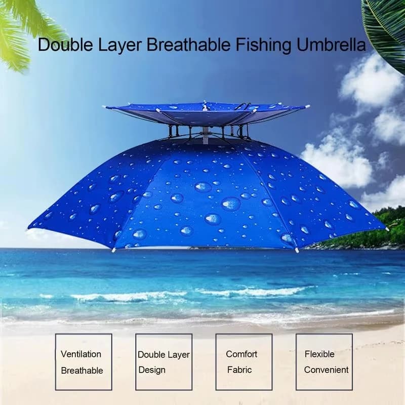 Chapeau parapluie double couche homme femme réglable pêche randonnée camping protection UV