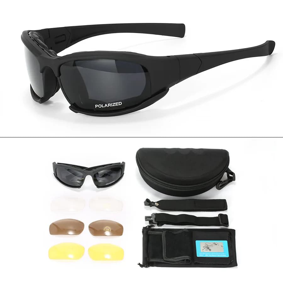 Masque tactique 4 lentilles polarisées - Protection vent poussière escalade VTT pêche outdoor