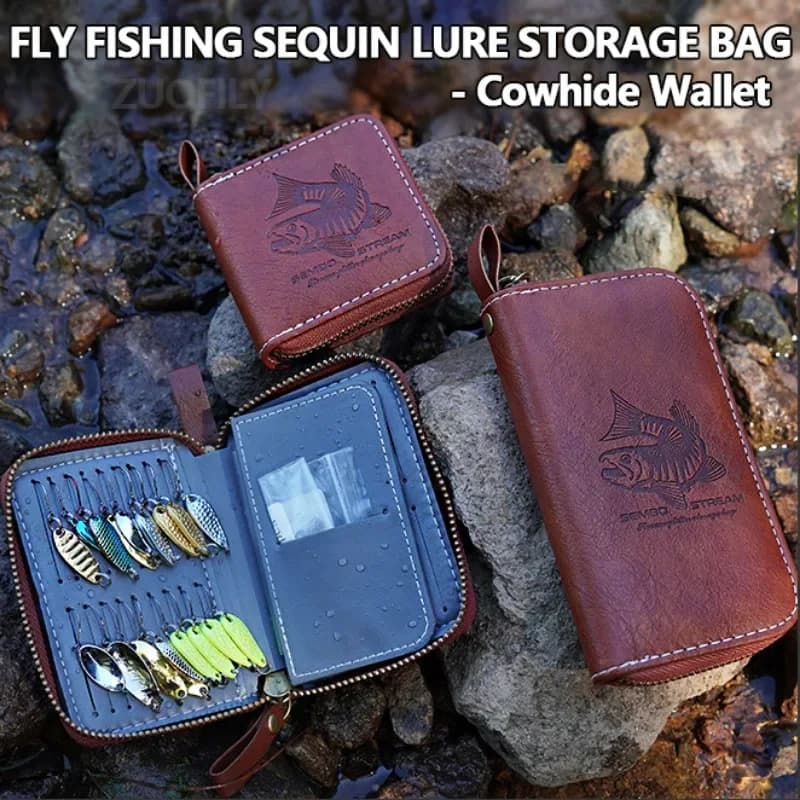 Portefeuille cuir vachette pour leurres de pêche à la mouche - Séchage et rangement streamers