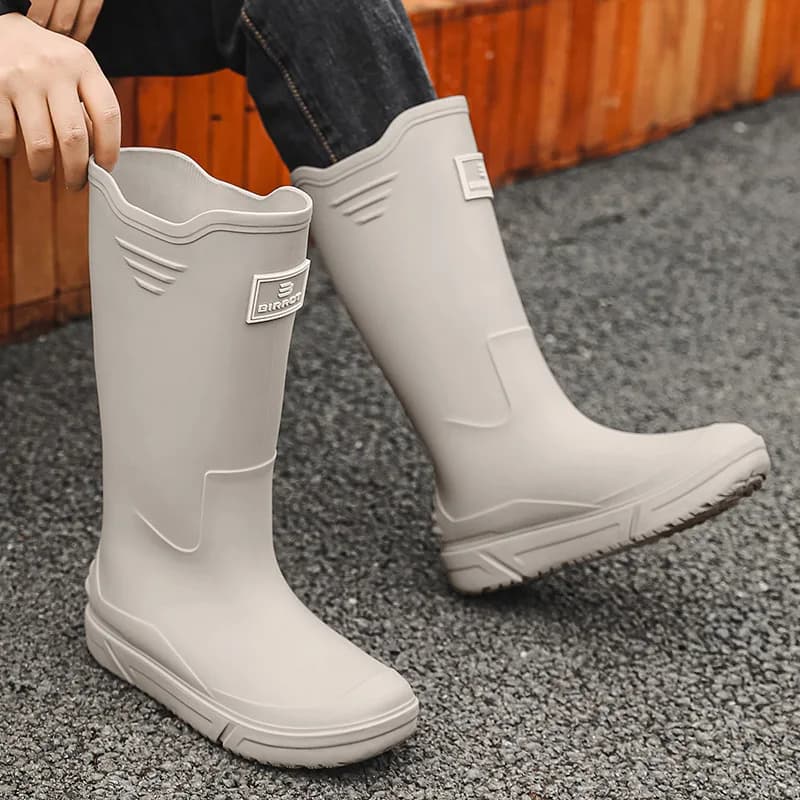Bottes de pluie hautes hommes PVC confortables slip-on pour pêche camping et travail saison des pluies
