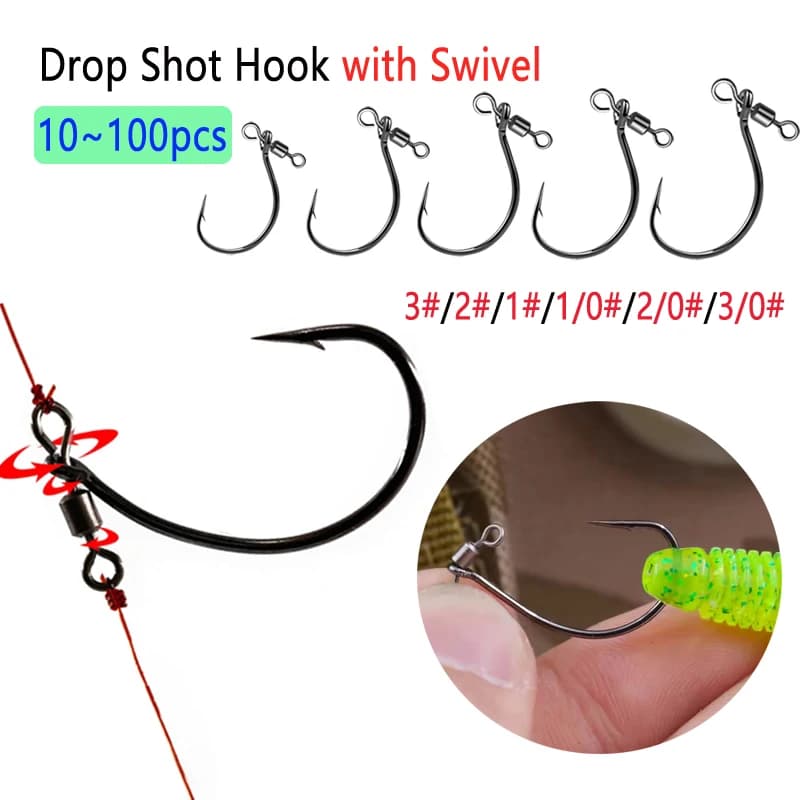 Kit Drop Shot avec Hameçons à Pivot Rapide 10 à 100 Pièces, Hameçon Acier Haut Carbone