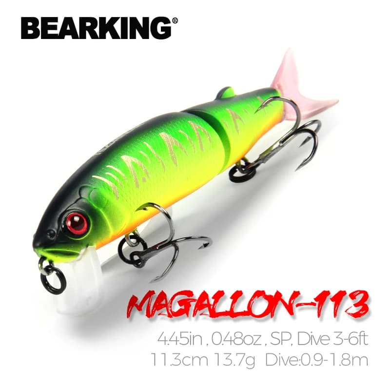 Leurre Souple Articulé Bearking 11.3cm/13.7g pour Pêche Sportive, Hameçon Fortifié Noir ou Blanc