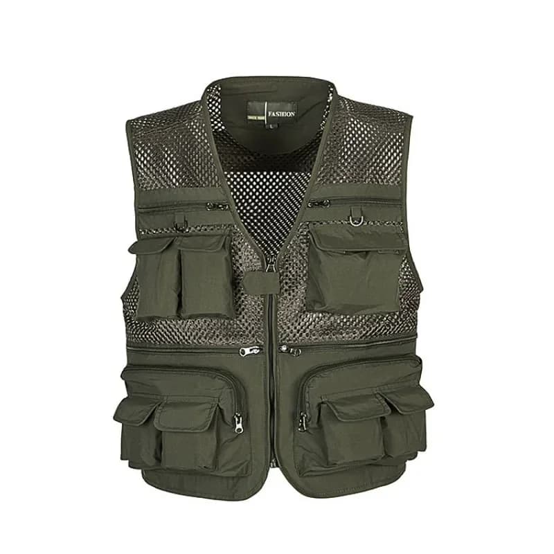 Veste de pêche respirante séchage rapide multi-poches couleur vert armée pour randonnée et photographie